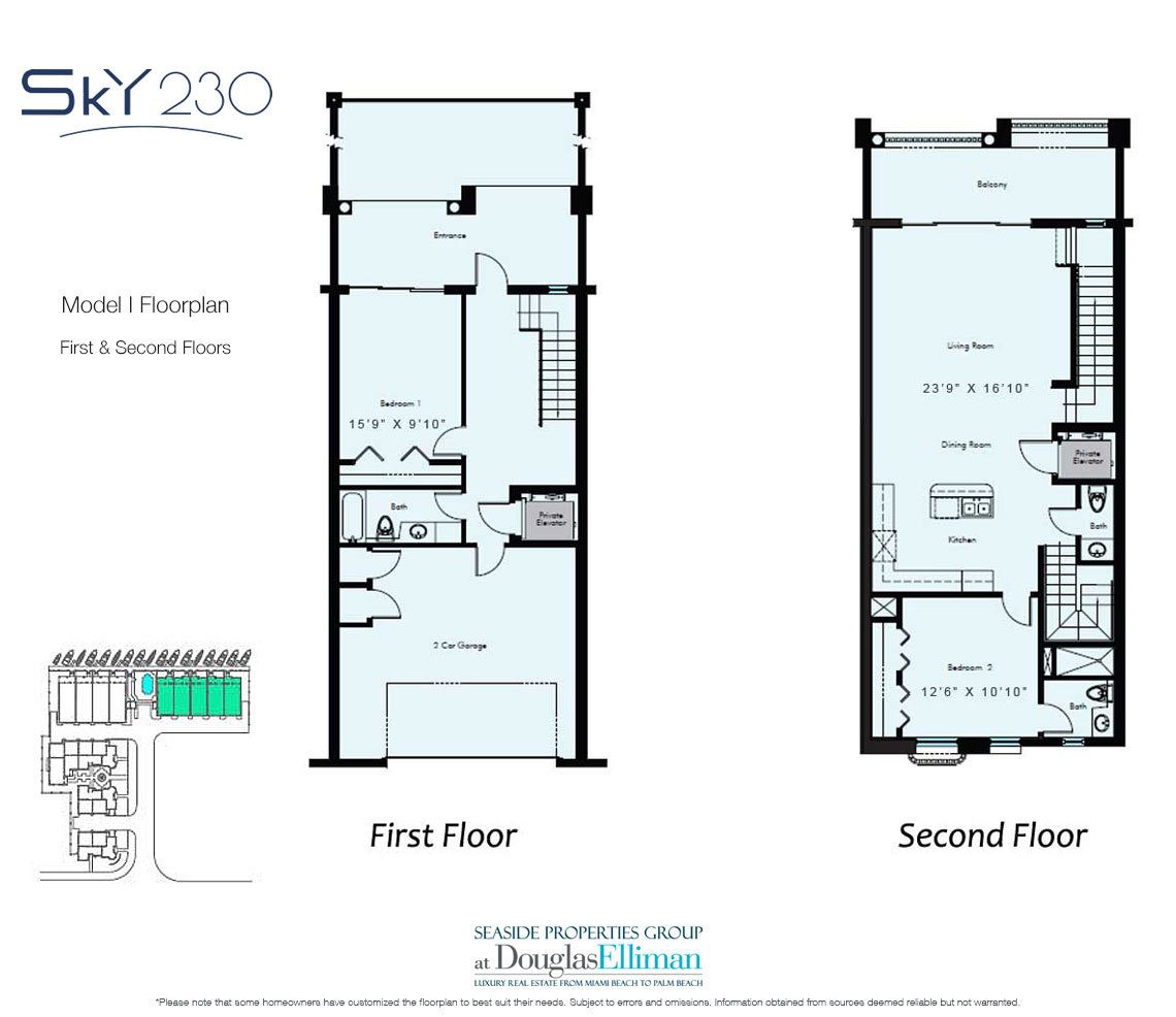 Modell I: 1-2 Floorplan für Sky230, Luxury Waterfront Townhomes in Lauderdale-by-the-Sea Florida 33308
