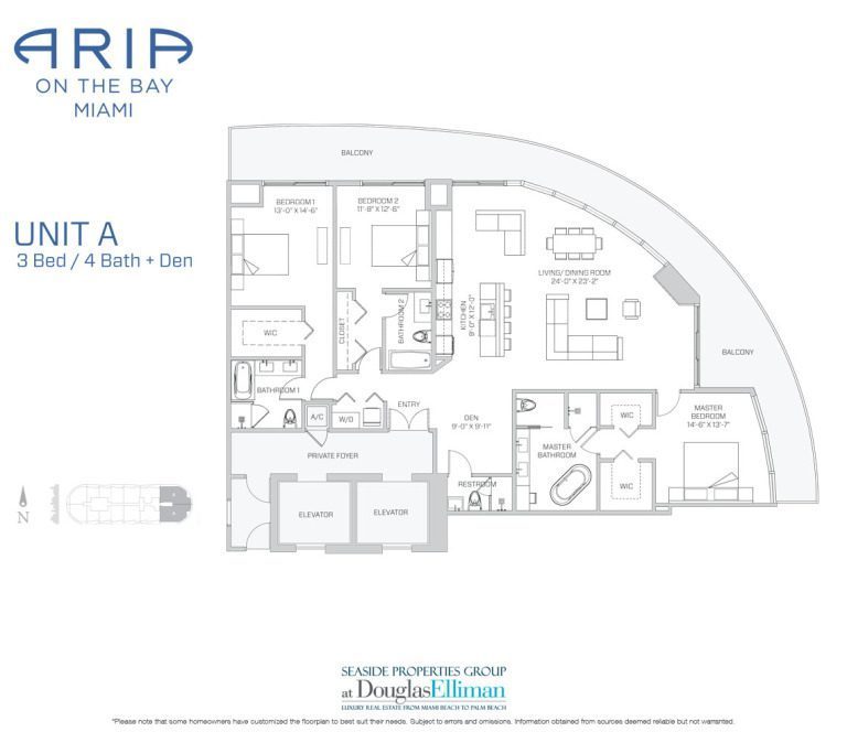 A Floorplan for Aria on the Bay, Luxury Waterfront Condos in Miami, Florida 33132