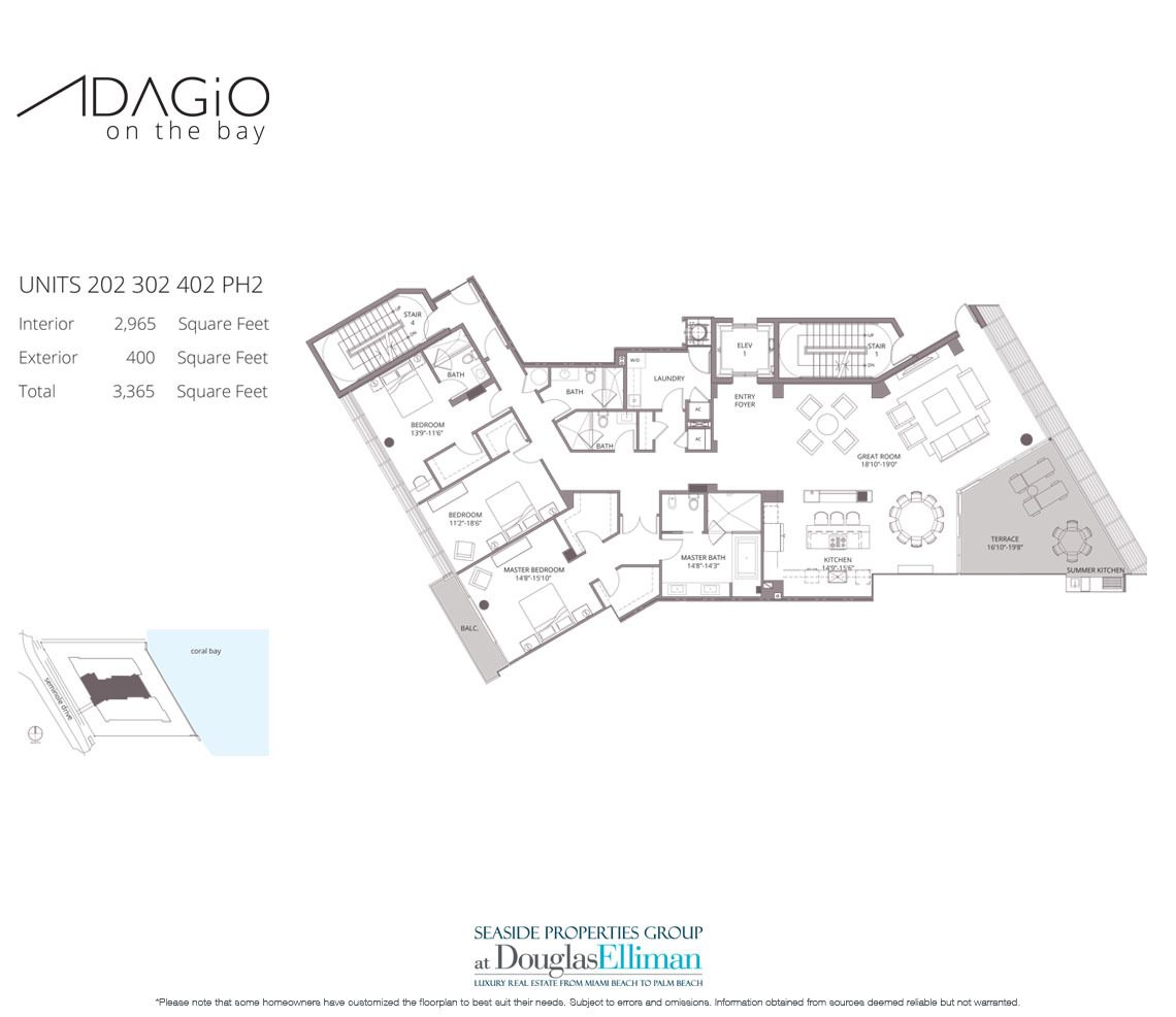 02 Floorplan para Adagio on the Bay, Luxo Waterfront Condos em Fort Lauderdale, Florida 33304