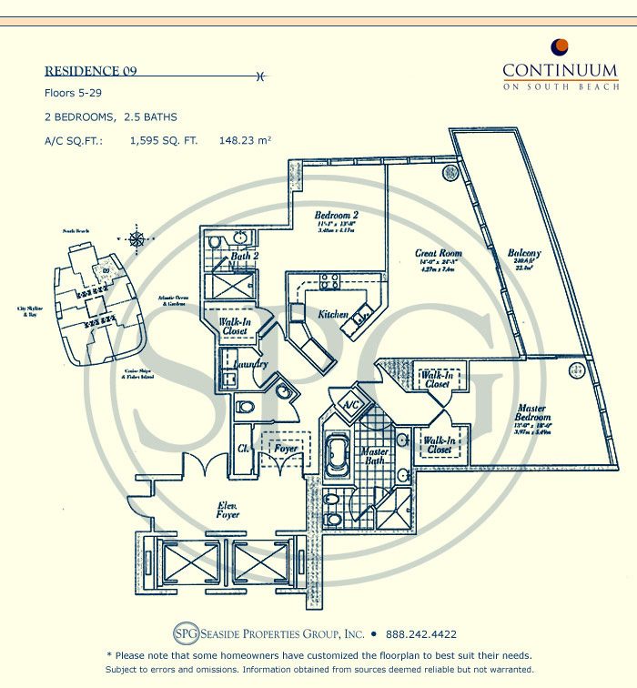 09 Floorplan for Continuum, Luxury Oceanfront Condos in Miami Beach, Florida 33139