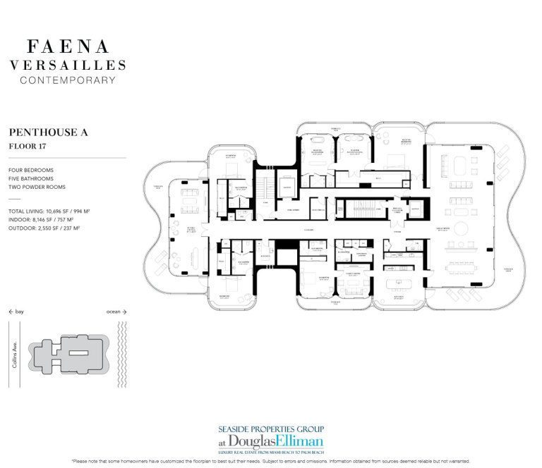 The Penthouse A Floorplan for Faena Versailles Contemporary, Luxury Oceanfront Condos in Miami Beach, Florida 33140