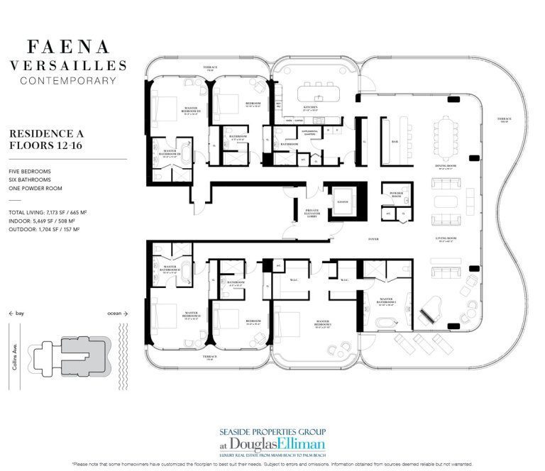 The Residence 12-16 A Floorplan for Faena Versailles Contemporary, Luxury Oceanfront Condos in Miami Beach, Florida 33140