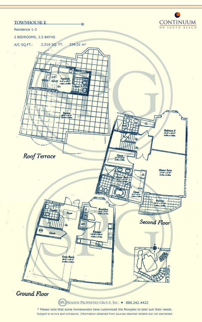 Townhouse E Floorplan for Continuum, Luxury Oceanfront Condos in Miami Beach, Florida 33139