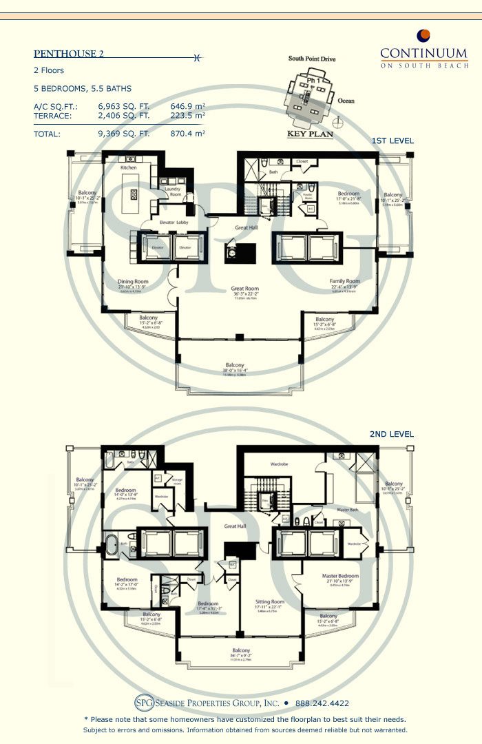 Penthouse 2 Floorplan for Continuum, Luxury Oceanfront Condos in Miami Beach, Florida 33139