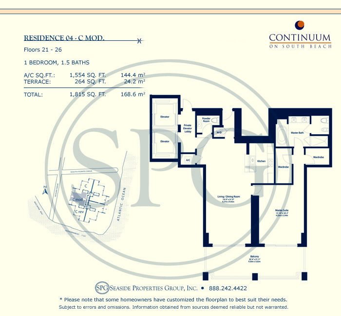 04-C Mod Floorplan for Continuum, Luxury Oceanfront Condos in Miami Beach, Florida 33139