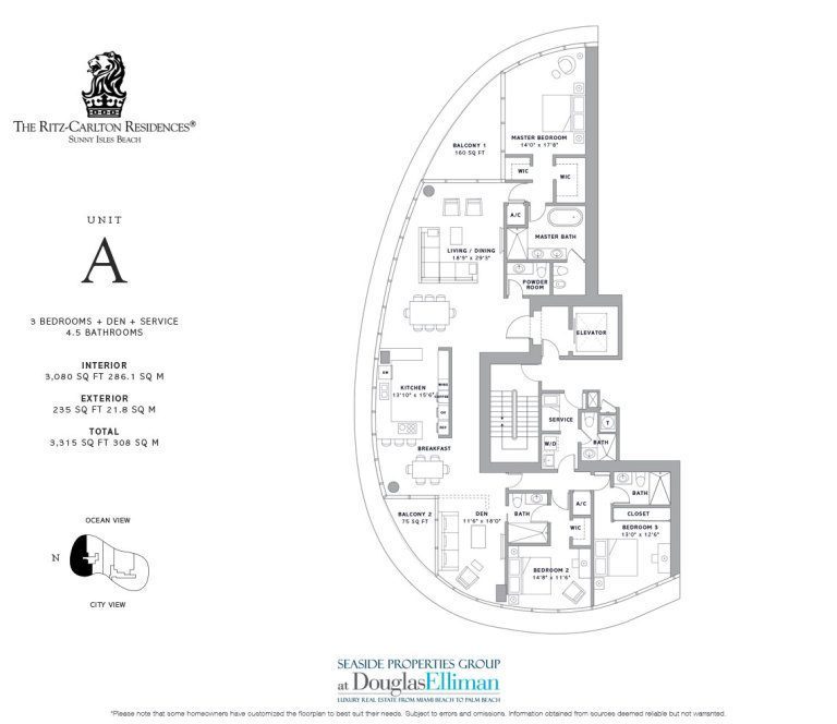 Unit A Floorplan at Ritz-Carlton Residences Sunny Isles Beach, Luxury Oceanfront Condos in Sunny Isles Beach, Florida 33160