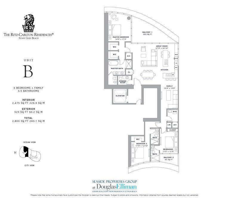 Unit B Floorplan at Ritz-Carlton Residences Sunny Isles Beach, Luxury Oceanfront Condos in Sunny Isles Beach, Florida 33160