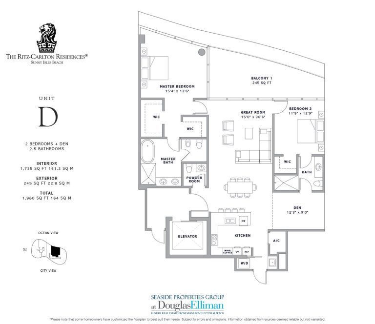 Unit D Floorplan at Ritz-Carlton Residences Sunny Isles Beach, Luxury Oceanfront Condos in Sunny Isles Beach, Florida 33160