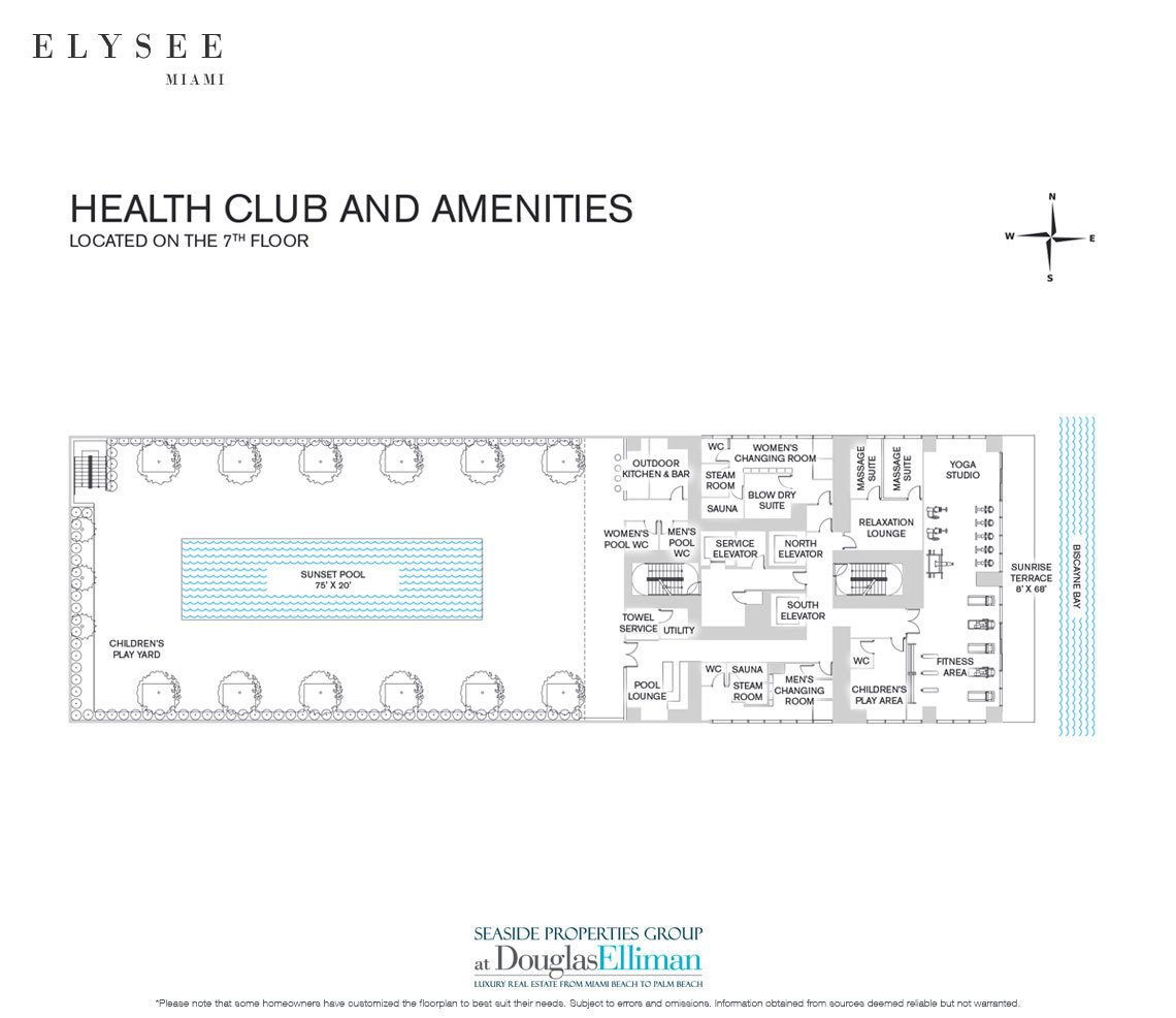The Health Club and Amenities Floor Plan at Elysee, Luxury Waterfront Condos in Miami, Florida 33137