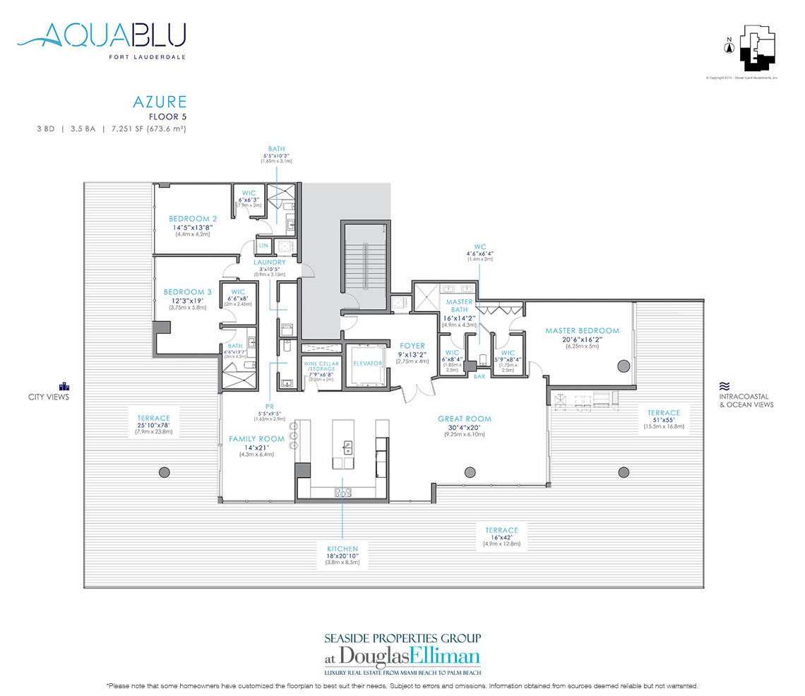 The Azure Model Floorplan at AquaBlu, Luxury Waterfront Condos in Fort Lauderdale, Florida 33304