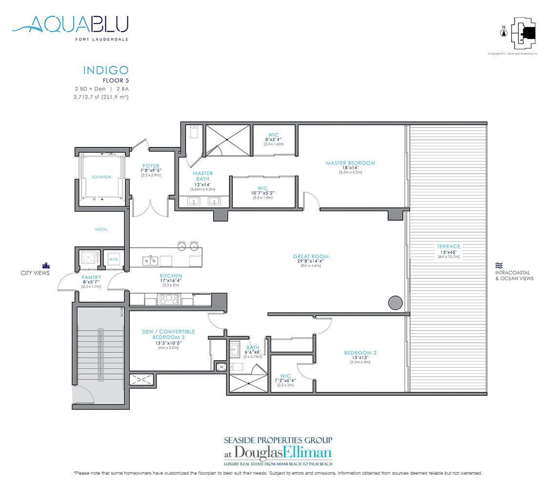 The Indigo Model Floorplan at AquaBlu, Luxury Waterfront Condos in Fort Lauderdale, Florida 33304