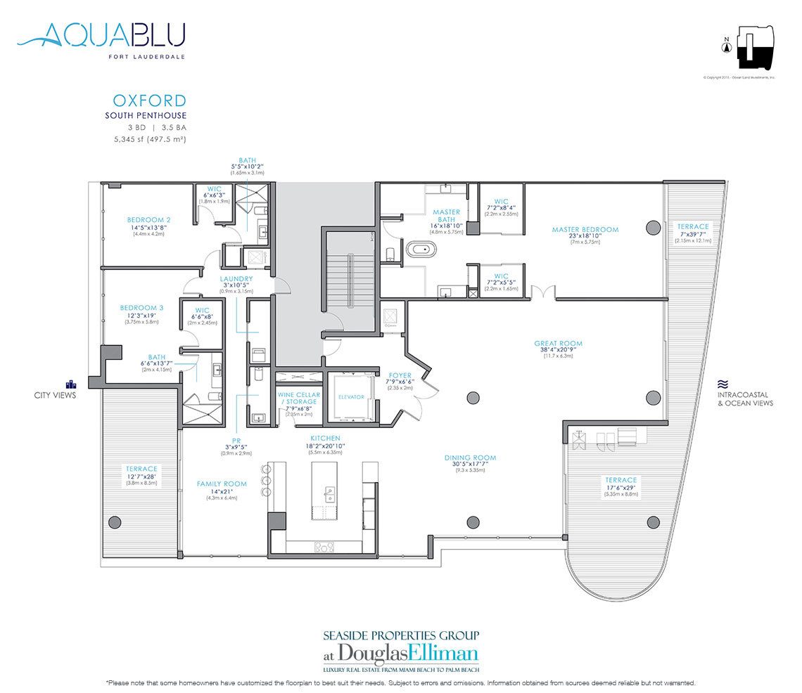 The Oxford Model Floorplan at AquaBlu, Luxury Waterfront Condos in Fort Lauderdale, Florida 33304