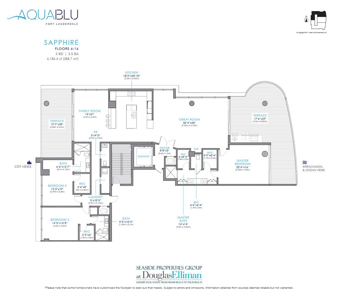 The Sapphire Model Floorplan at AquaBlu, Luxury Waterfront Condos in Fort Lauderdale, Florida 33304
