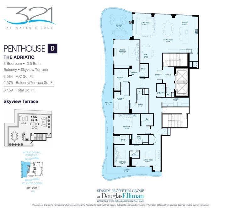 The Penthouse D Adriatic Floorplan at 321 at Water's Edge, Luxury Waterfront Condos in Fort Lauderdale, Florida 33304