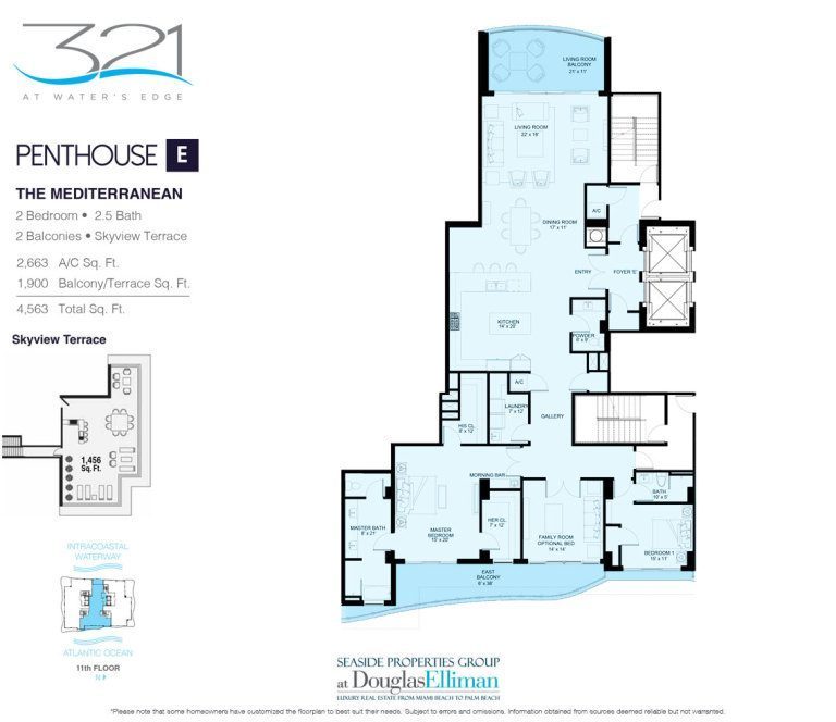 The Penthouse E Mediterranean Floorplan at 321 at Water's Edge, Luxury Waterfront Condos in Fort Lauderdale, Florida 33304