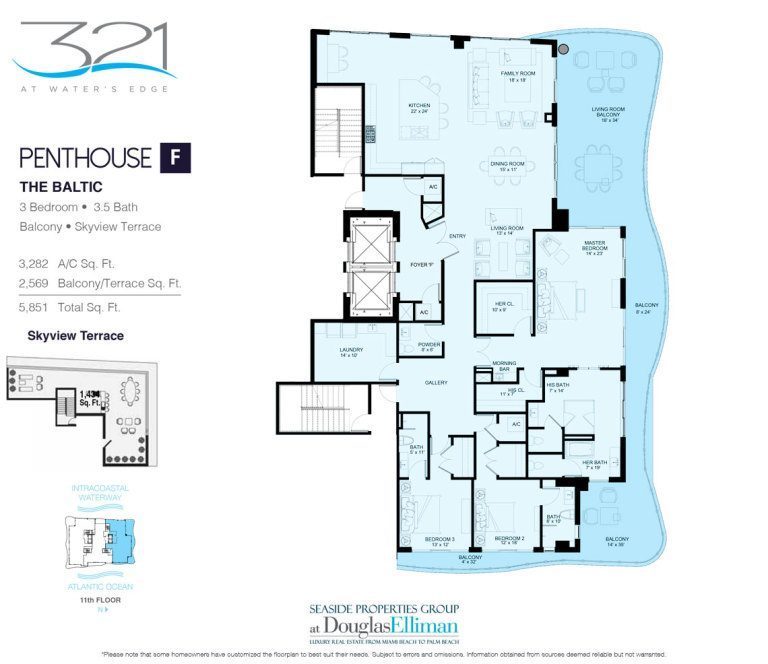 The Penthouse F Baltic Floorplan at 321 at Water's Edge, Luxury Waterfront Condos in Fort Lauderdale, Florida 33304