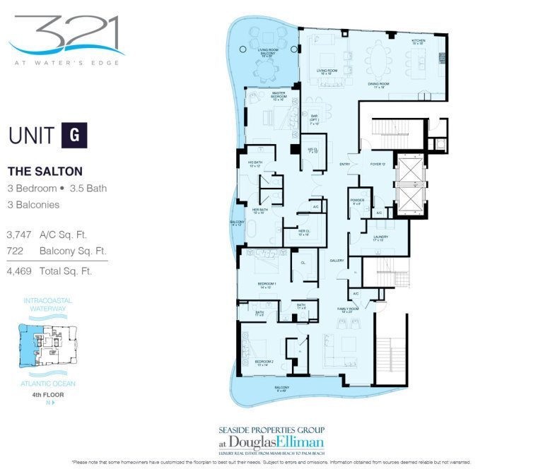 The Residence G Salton Floorplan at 321 at Water's Edge, Luxury Waterfront Condos in Fort Lauderdale, Florida 33304
