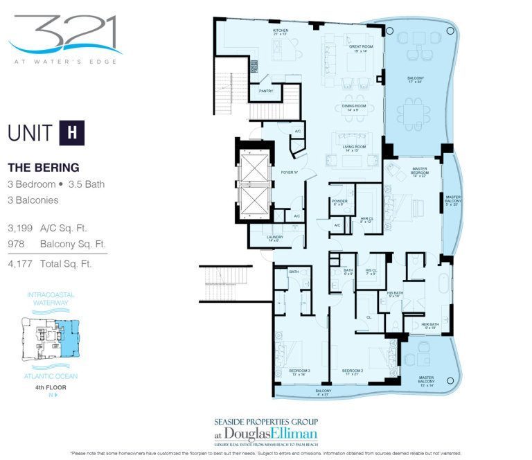 The Residence H Bering Floorplan at 321 at Water's Edge, Luxury Waterfront Condos in Fort Lauderdale, Florida 33304