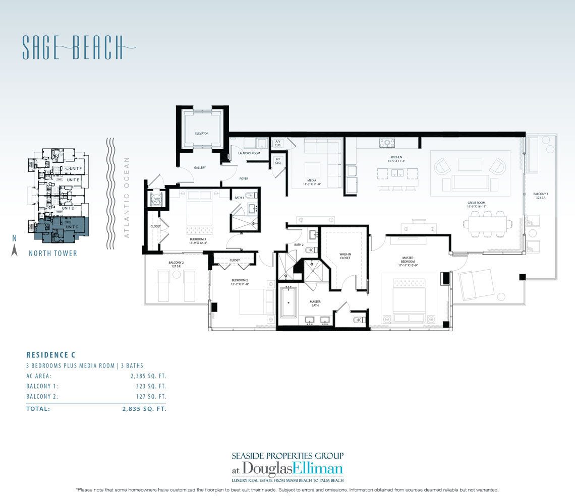 The Residence C Floorplan at Sage Beach, Luxury Oceanfront Condos in Hollywood Beach Florida 33019