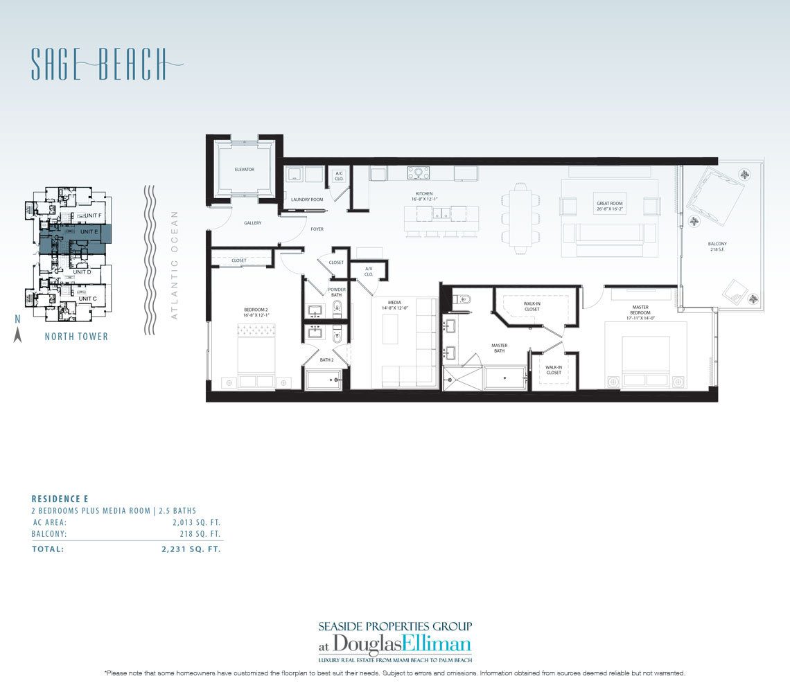 The Residence E Floorplan at Sage Beach, Luxury Oceanfront Condos in Hollywood Beach Florida 33019