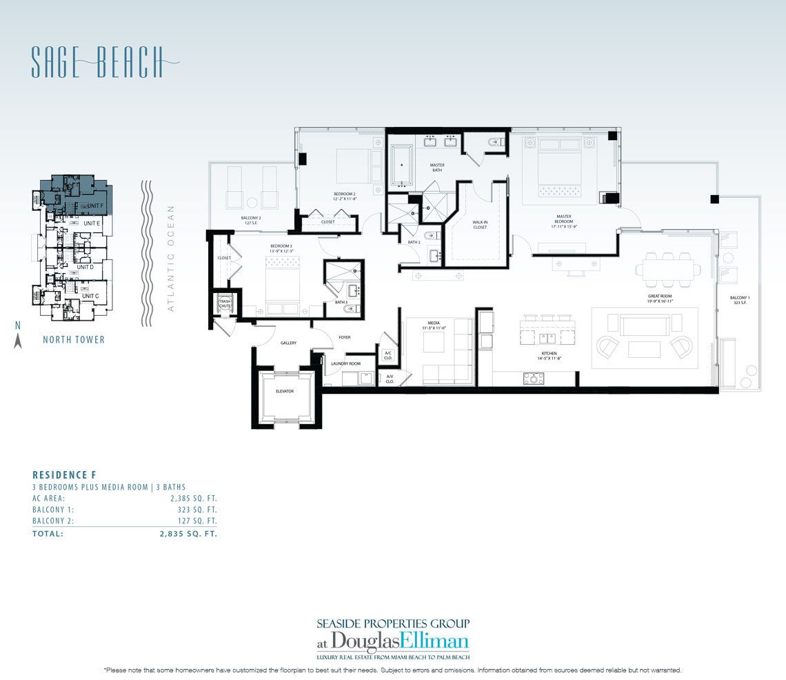 The Residence F Floorplan at Sage Beach, Luxury Oceanfront Condos in Hollywood Beach Florida 33019