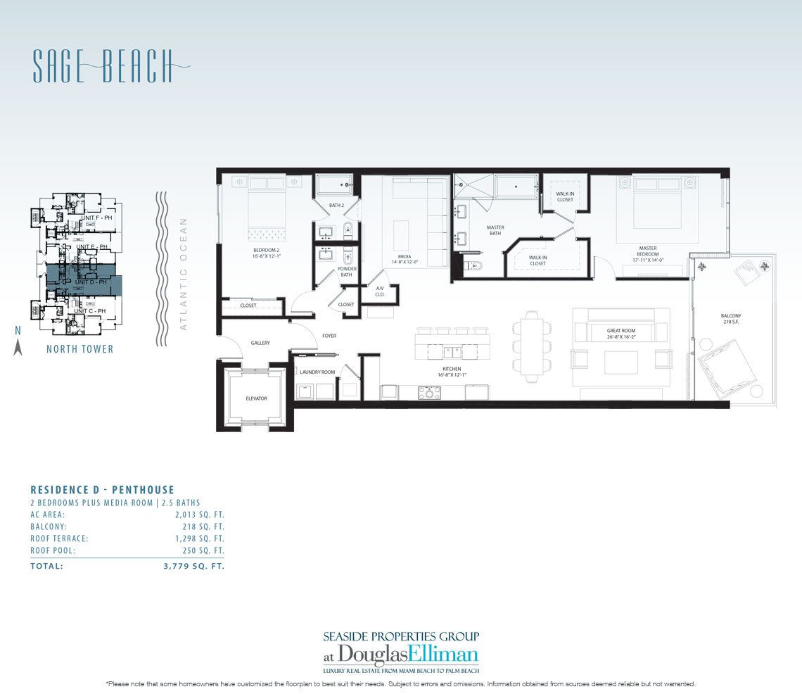 The Penthouse D Floorplan at Sage Beach, Luxury Oceanfront Condos in Hollywood Beach Florida 33019