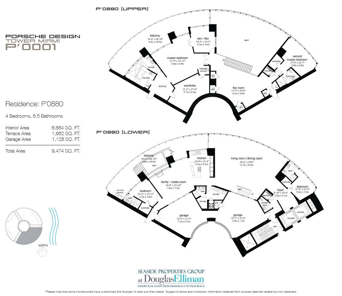 The P'0880 Floorplan for Porsche Design Tower Miami, Luxury Oceanfront Condos in Sunny Isles Beach, Florida 33160