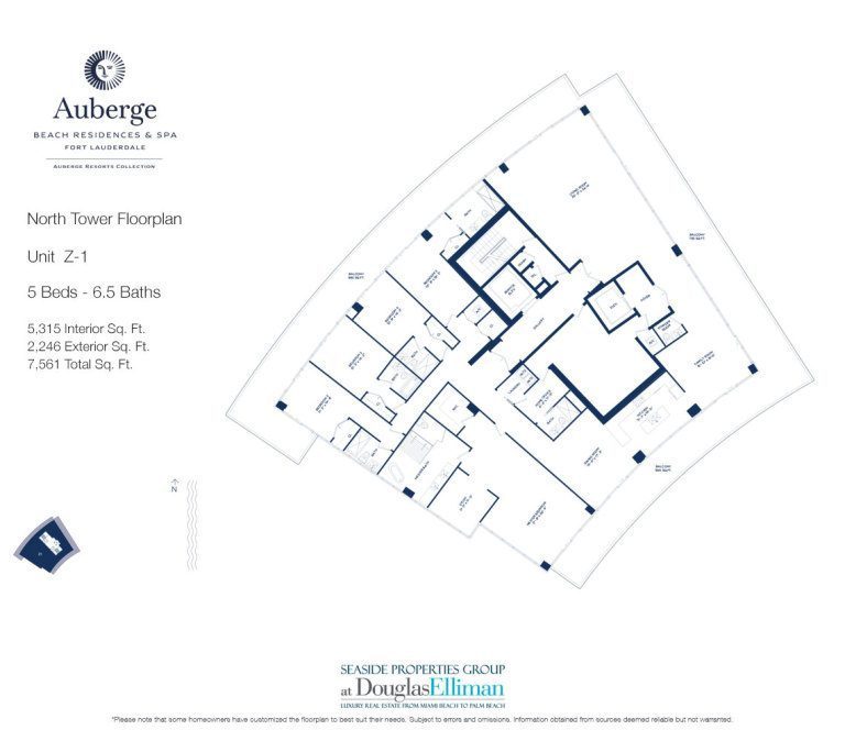 Unit Z-1 Floorplan for Auberge Beach Residences and Spa, Luxury Oceanfront Condos in Fort Lauderdale, 33305.