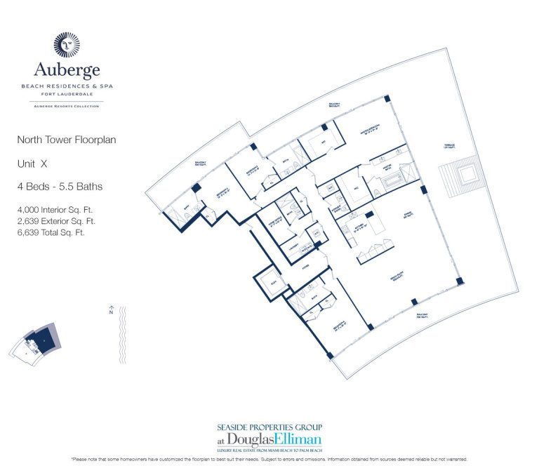 Unit X Floorplan for Auberge Beach Residences and Spa, Luxury Oceanfront Condos in Fort Lauderdale, 33305.