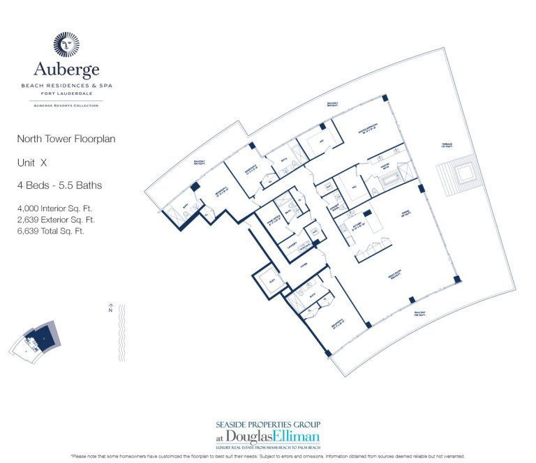 Unit X Floorplan for Auberge Beach Residences and Spa, Luxury Oceanfront Condos in Fort Lauderdale, 33305.