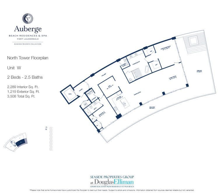 Unit W Floorplan for Auberge Beach Residences and Spa, Luxury Oceanfront Condos in Fort Lauderdale, 33305.