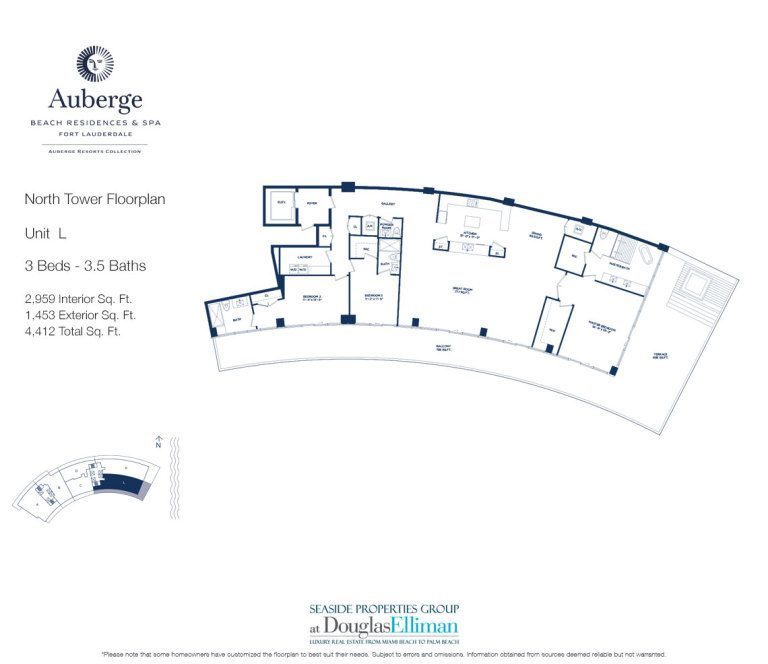 Unit L Floorplan for Auberge Beach Residences and Spa, Luxury Oceanfront Condos in Fort Lauderdale, 33305.
