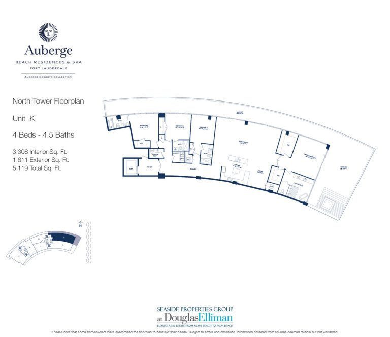 Unit K Floorplan for Auberge Beach Residences and Spa, Luxury Oceanfront Condos in Fort Lauderdale, 33305.