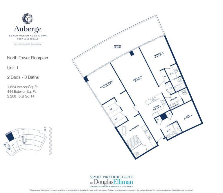 Unit I Floorplan for Auberge Beach Residences and Spa, Luxury Oceanfront Condos in Fort Lauderdale, 33305.
