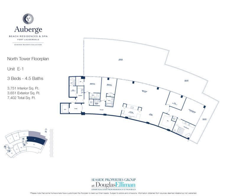 Unit E-1 Floorplan for Auberge Beach Residences and Spa, Luxury Oceanfront Condos in Fort Lauderdale, 33305.