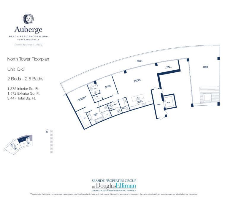 Unit D-3 Floorplan for Auberge Beach Residences and Spa, Luxury Oceanfront Condos in Fort Lauderdale, 33305.