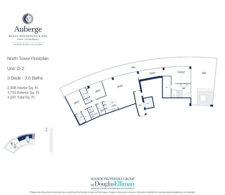 Unit D-2 Floorplan for Auberge Beach Residences and Spa, Luxury Oceanfront Condos in Fort Lauderdale, 33305.