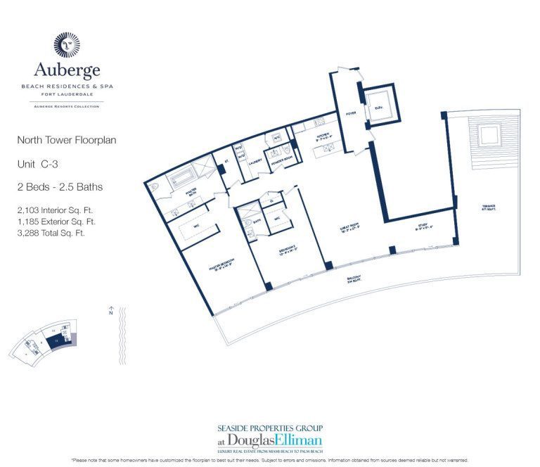 Unit C-3 Floorplan for Auberge Beach Residences and Spa, Luxury Oceanfront Condos in Fort Lauderdale, 33305.
