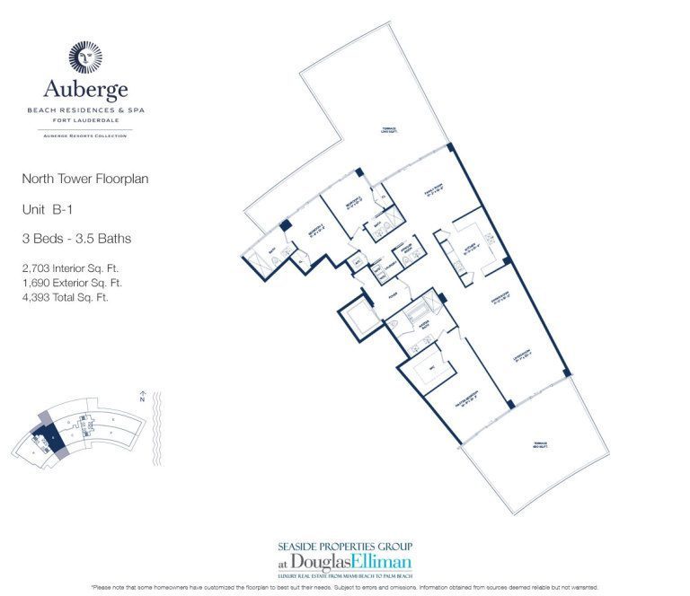 Unit B-1 Floorplan for Auberge Beach Residences and Spa, Luxury Oceanfront Condos in Fort Lauderdale, 33305.