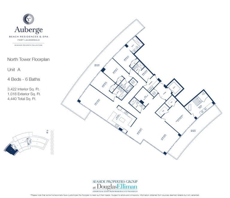 Unit A Floorplan for Auberge Beach Residences and Spa, Luxury Oceanfront Condos in Fort Lauderdale, 33305.