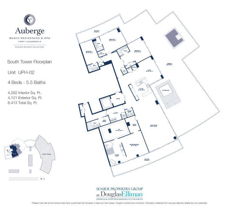 Unit UPH-02 Floorplan for Auberge Beach Residences and Spa, Luxury Oceanfront Condos in Fort Lauderdale, 33305.