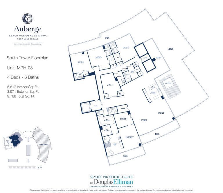 Unit MPH-03 Floorplan for Auberge Beach Residences and Spa, Luxury Oceanfront Condos in Fort Lauderdale, 33305.