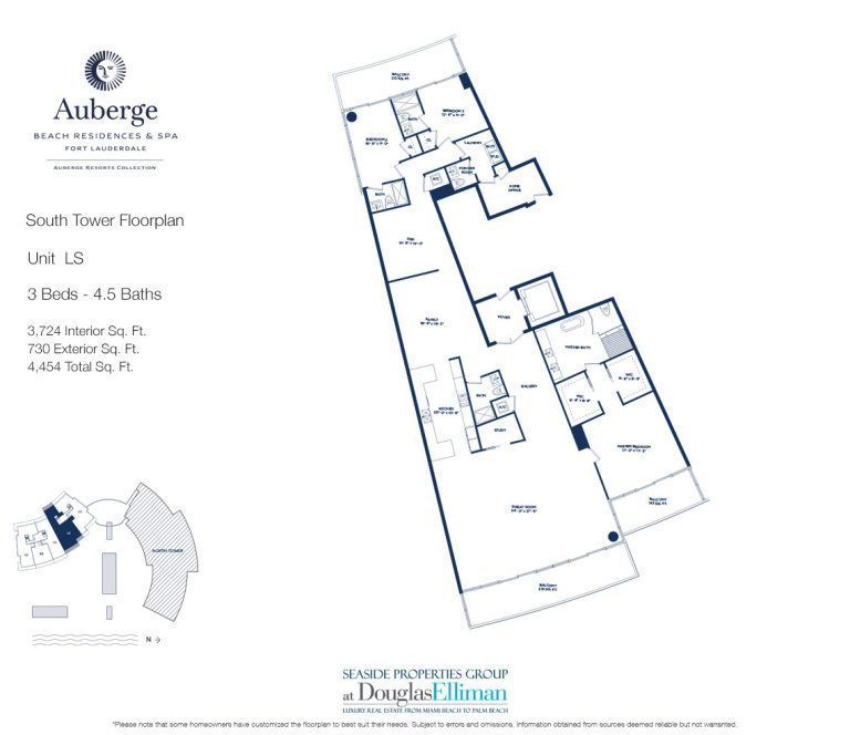 Unit LS Floorplan for Auberge Beach Residences and Spa, Luxury Oceanfront Condos in Fort Lauderdale, 33305.