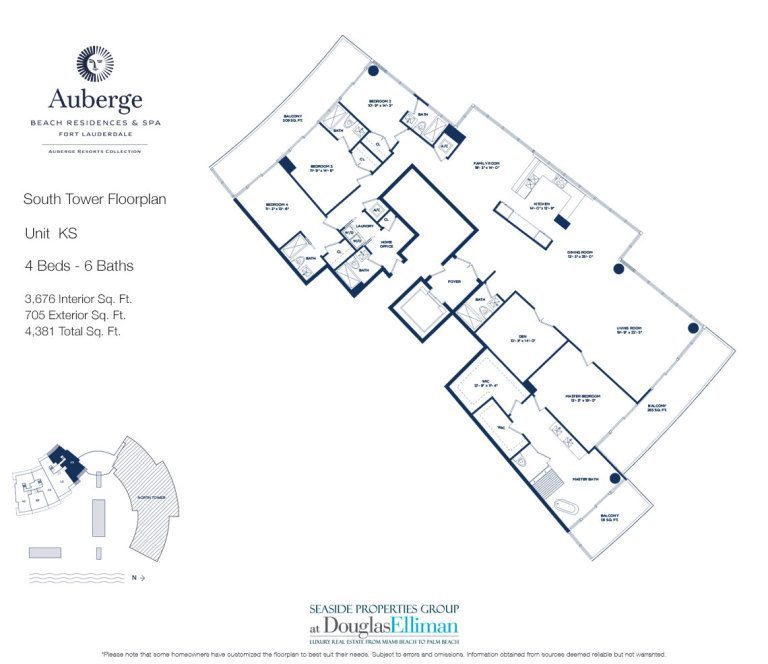 Unit KS Floorplan for Auberge Beach Residences and Spa, Luxury Oceanfront Condos in Fort Lauderdale, 33305.