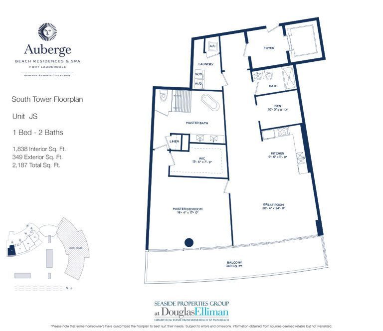 Unit JS Floorplan for Auberge Beach Residences and Spa, Luxury Oceanfront Condos in Fort Lauderdale, 33305.