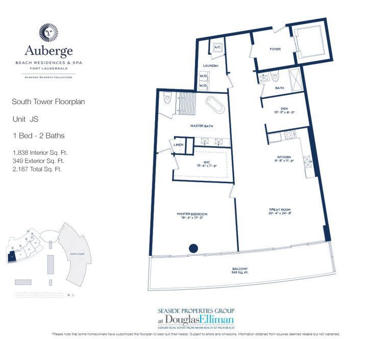 Unit JS Floorplan for Auberge Beach Residences and Spa, Luxury Oceanfront Condos in Fort Lauderdale, 33305.