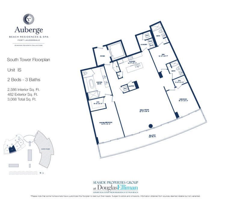 Unit IS Floorplan for Auberge Beach Residences and Spa, Luxury Oceanfront Condos in Fort Lauderdale, 33305.