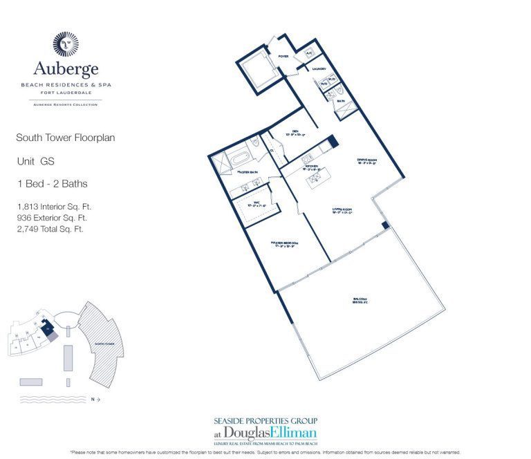 Unit GS Floorplan for Auberge Beach Residences and Spa, Luxury Oceanfront Condos in Fort Lauderdale, 33305.