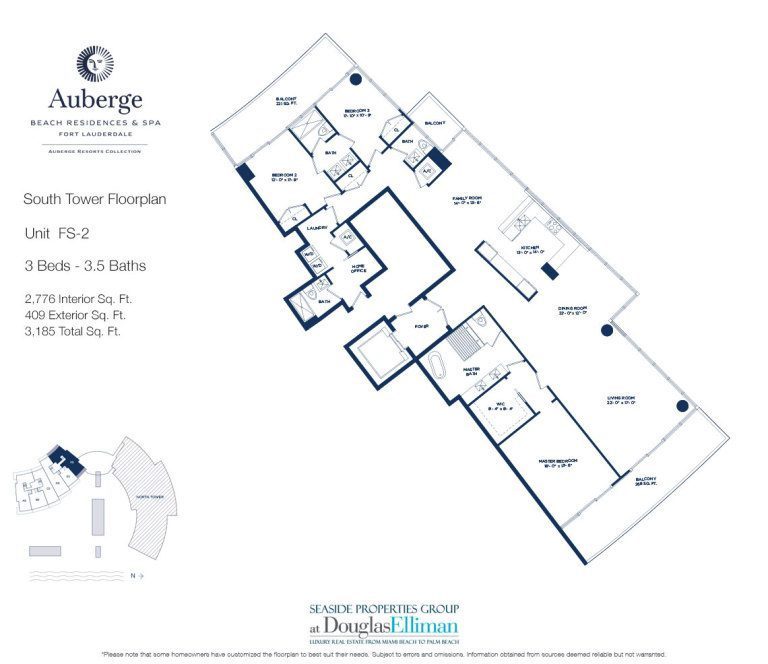 Unit FS-2 Floorplan for Auberge Beach Residences and Spa, Luxury Oceanfront Condos in Fort Lauderdale, 33305.