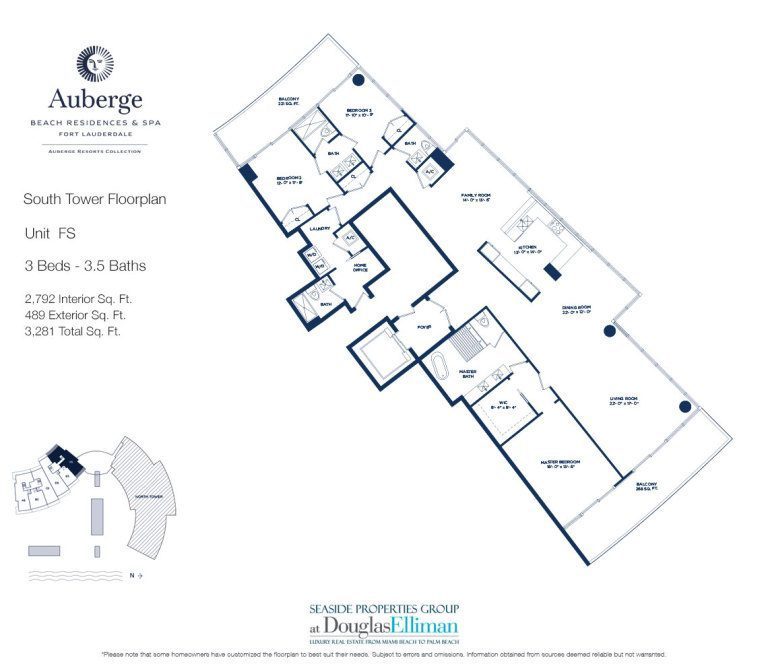 Unit FS Floorplan for Auberge Beach Residences and Spa, Luxury Oceanfront Condos in Fort Lauderdale, 33305.